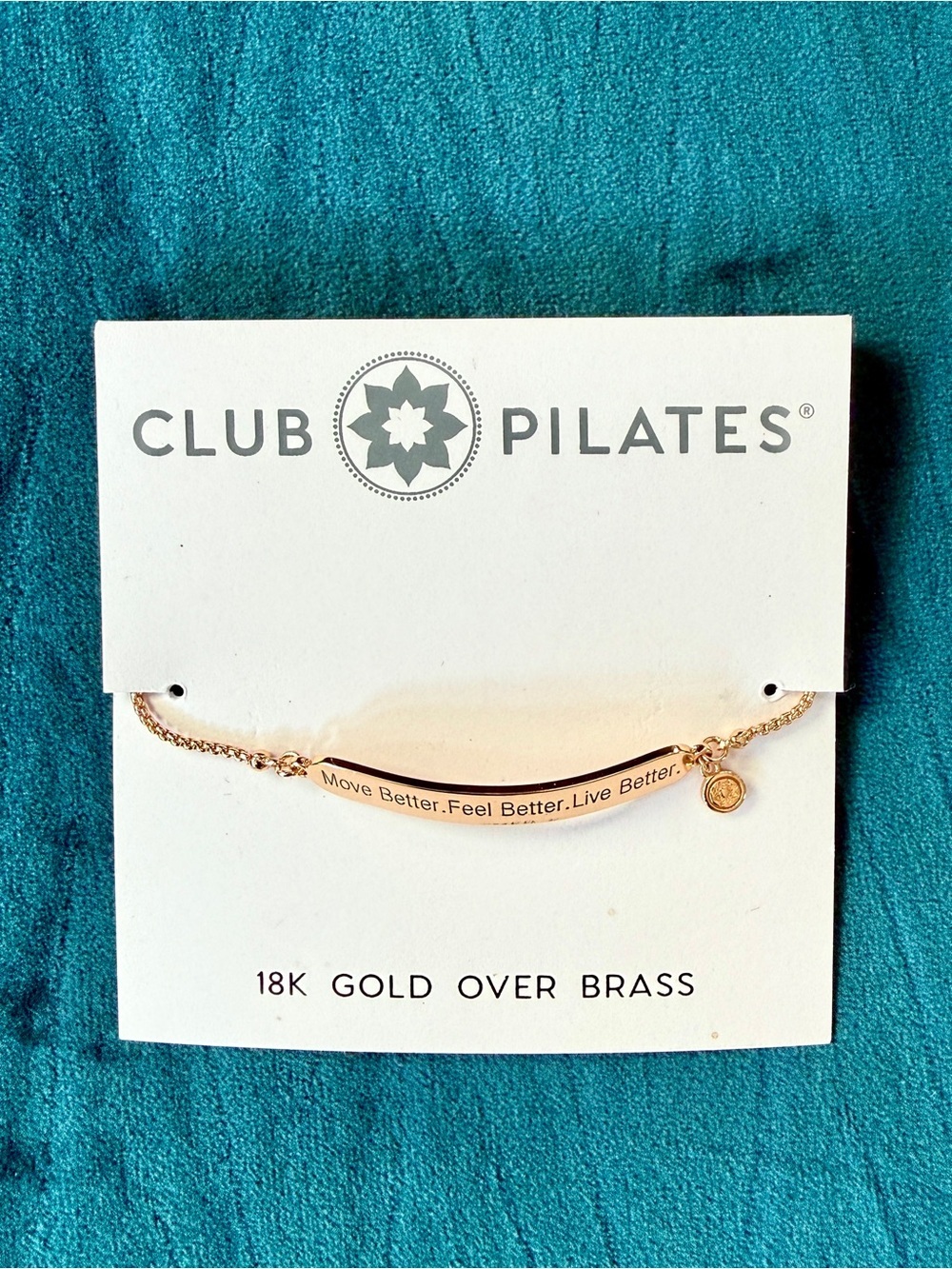 Club Pilates 18K Gold Bar Bracelet with Inspirational Quote NWT